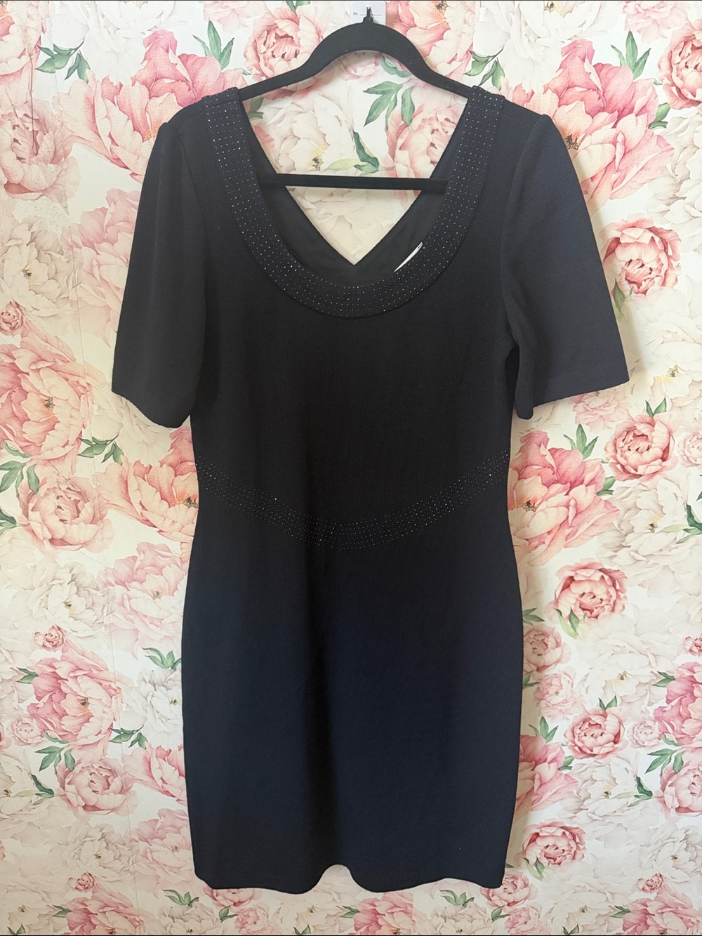 EUC St John Evening Black Crystal Studded Reversible Sheath Dress 8 Santana Knit